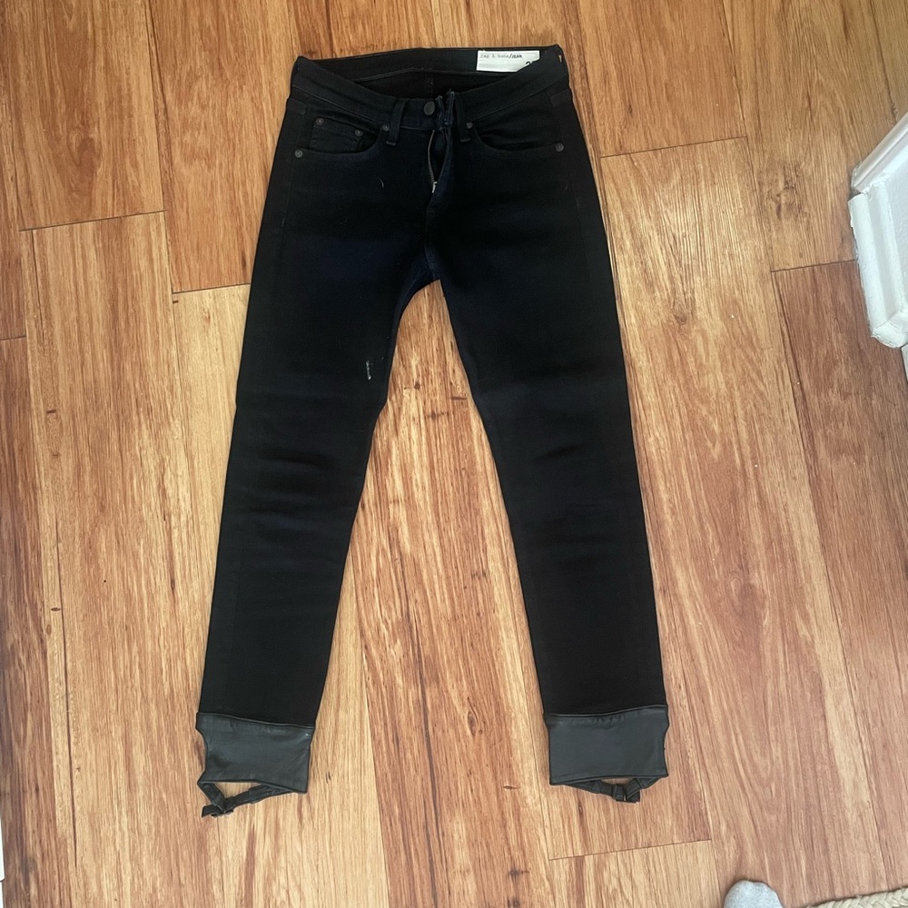 Black rag and bone jeans w leather cuffs
